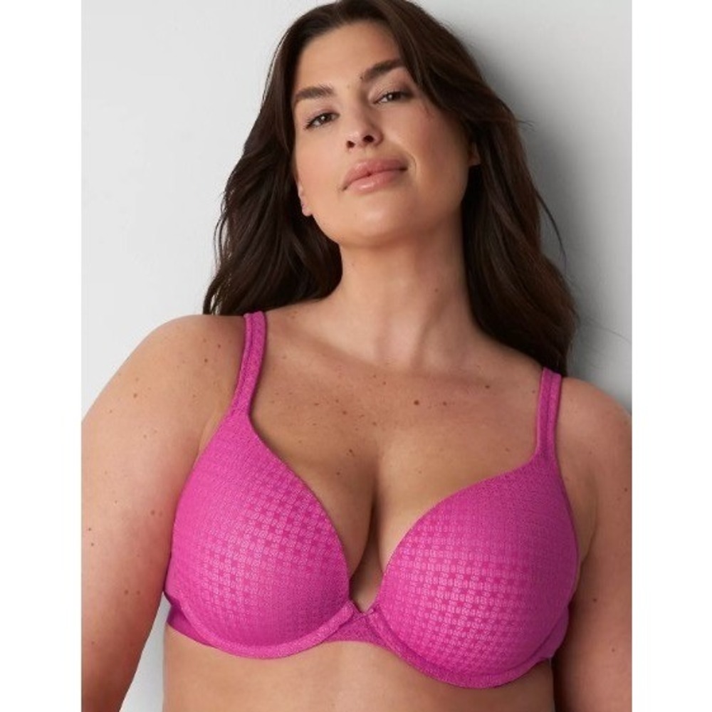 Caique Women's Cotton Boost Plunge Bra With Lace Pink Size 50B Good